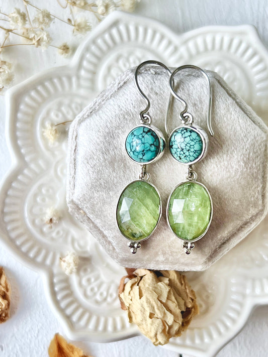 ‘Gaia’ Mint Green Kyanite & Tibetan Turquoise Earrings TKE1