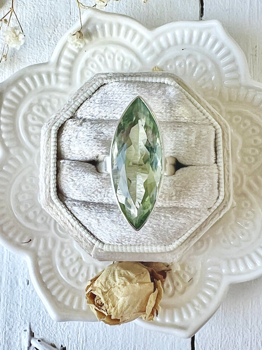 ‘Flora’ Brazilian Prasiolite Marquise Ring 925