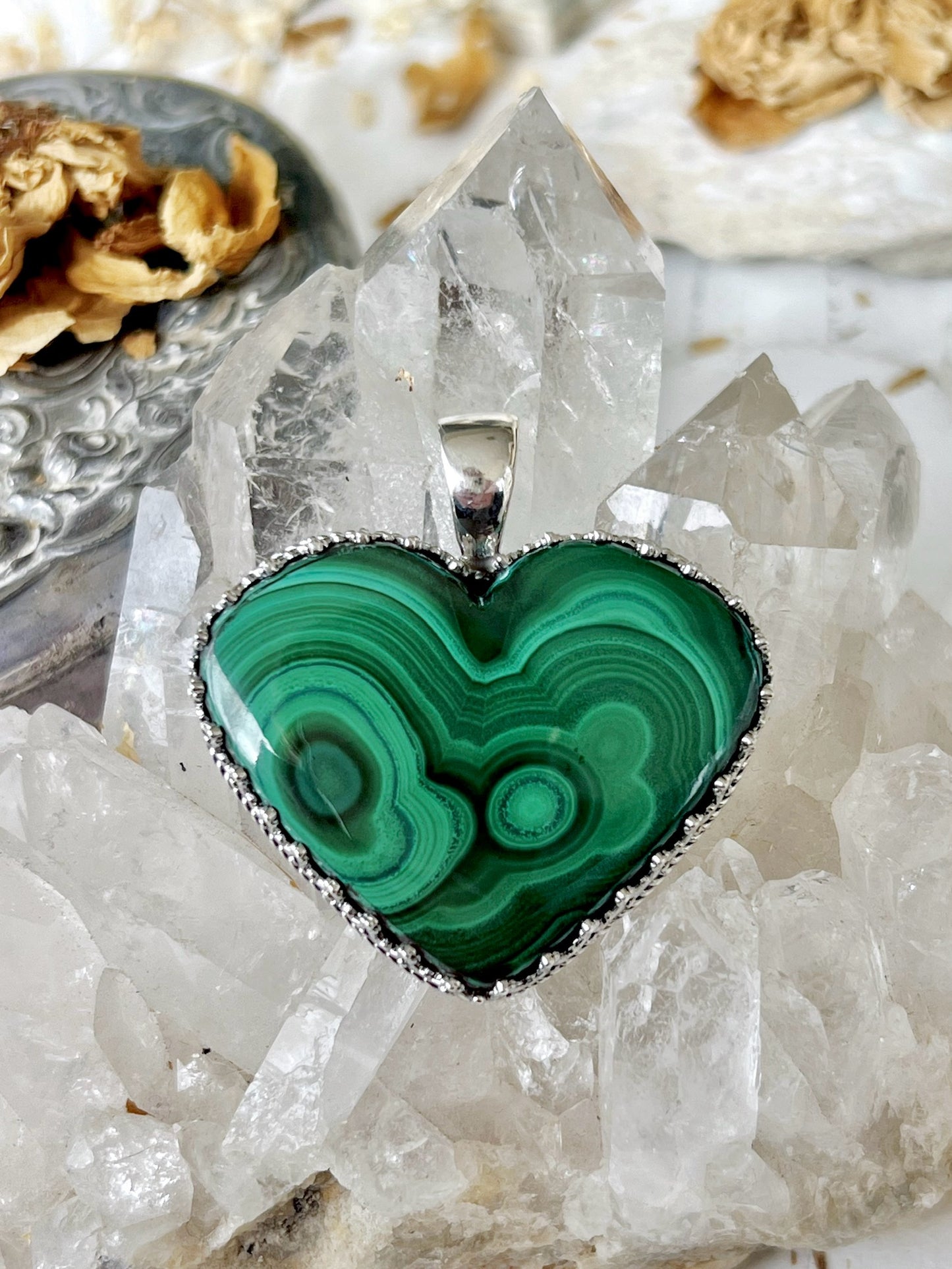 ‘Hathor’s Heartstone’ Malachite Heart Talisman Pendent 925