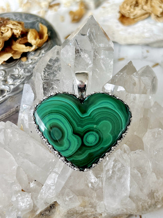 ‘Hathor’s Heartstone’ Malachite Heart Talisman Pendent 925
