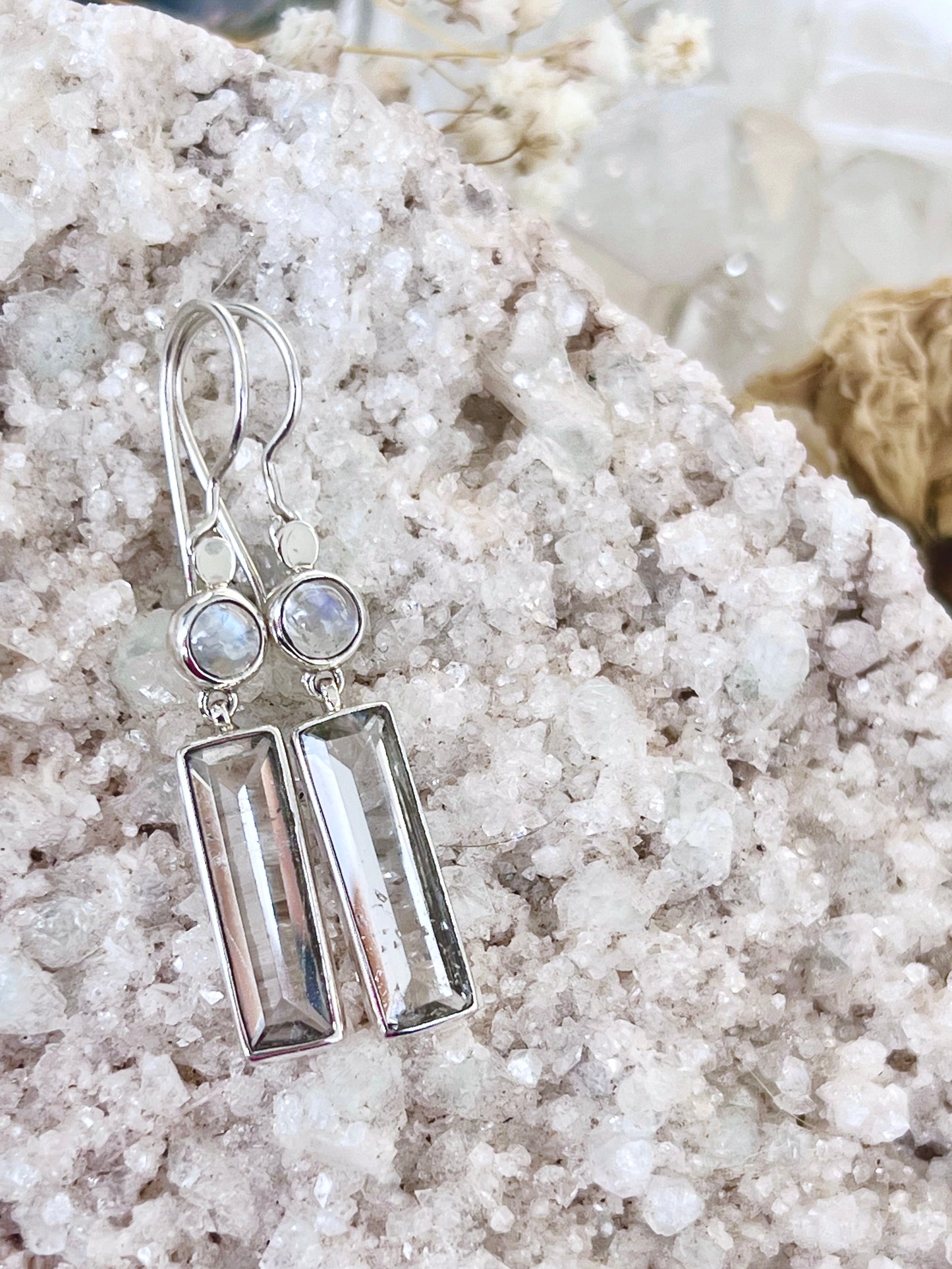 ‘Theia’ Rainbow Moonstone & Quartz Earrings QM1