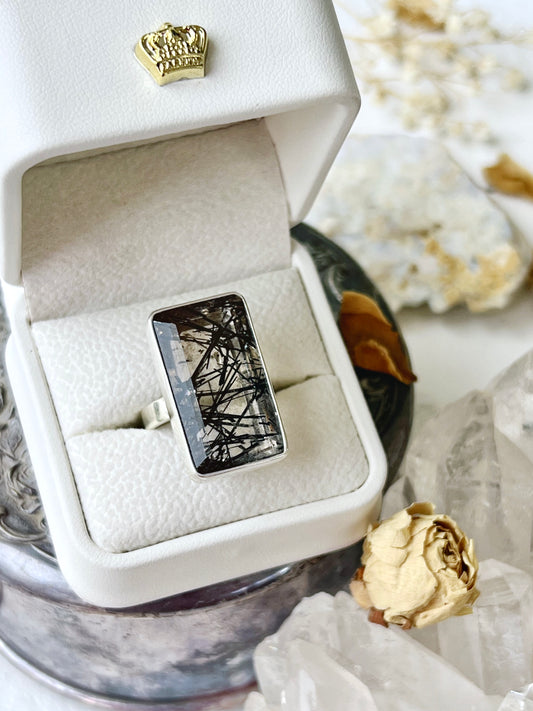 ‘Athena’ A Grade Black Tourmaline In Quartz Ring