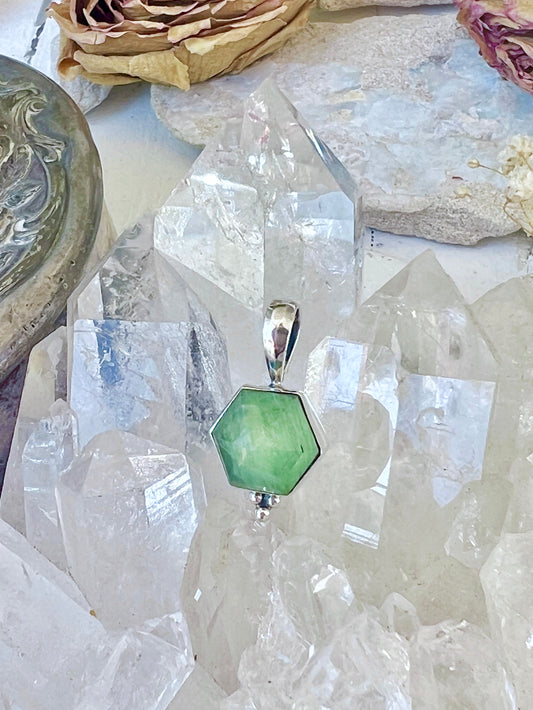 ‘Harmonia’ Hexagon Mint Green Kyanite Pendent 925 GK2
