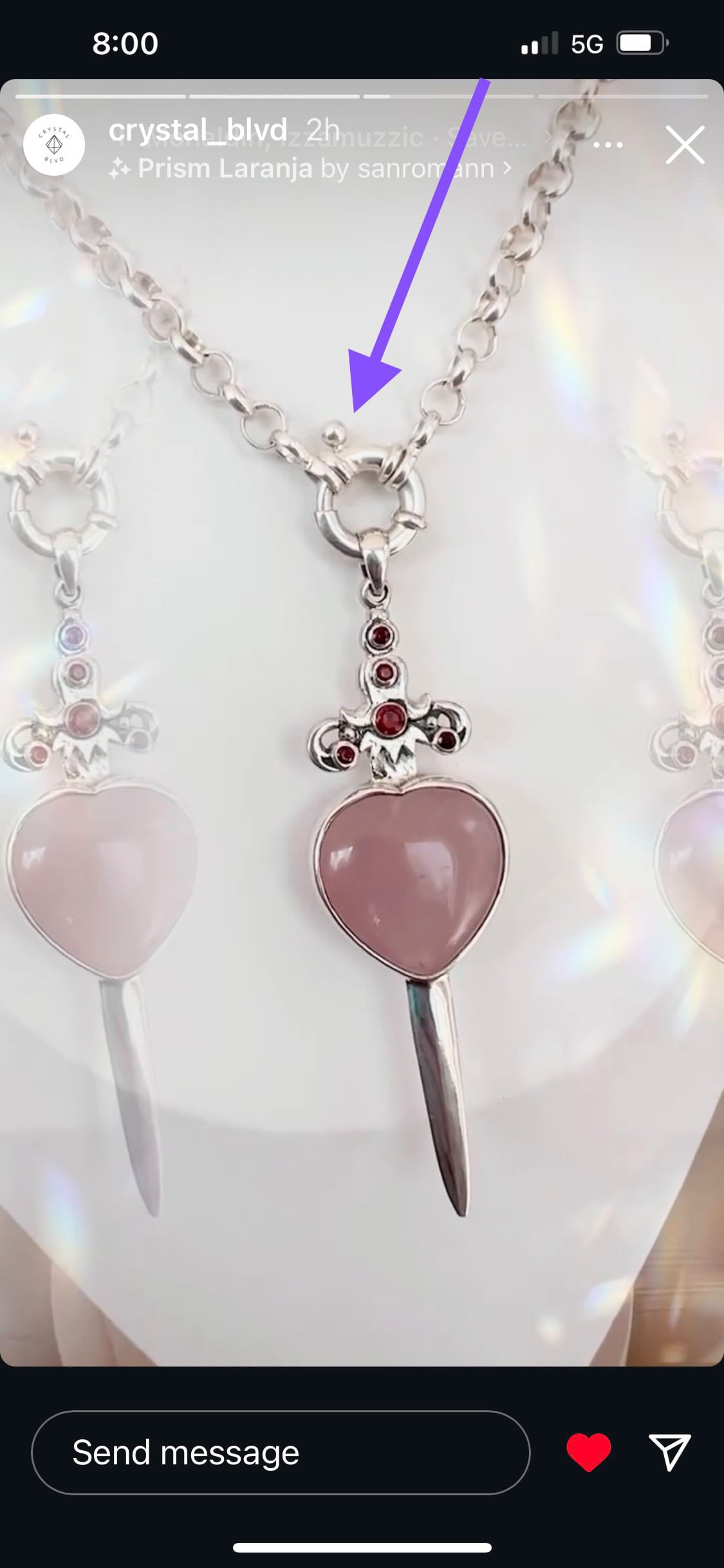 ‘Athena’ Rose Quartz & Garnet Sword & Heart SS Pendent