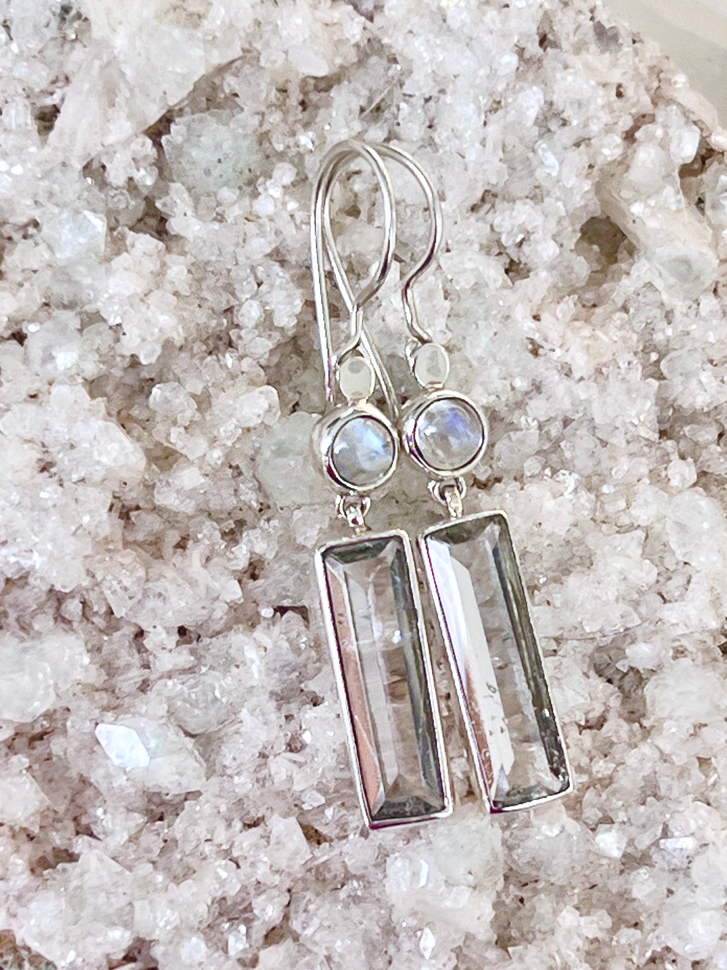 ‘Theia’ Rainbow Moonstone & Quartz Earrings QM1