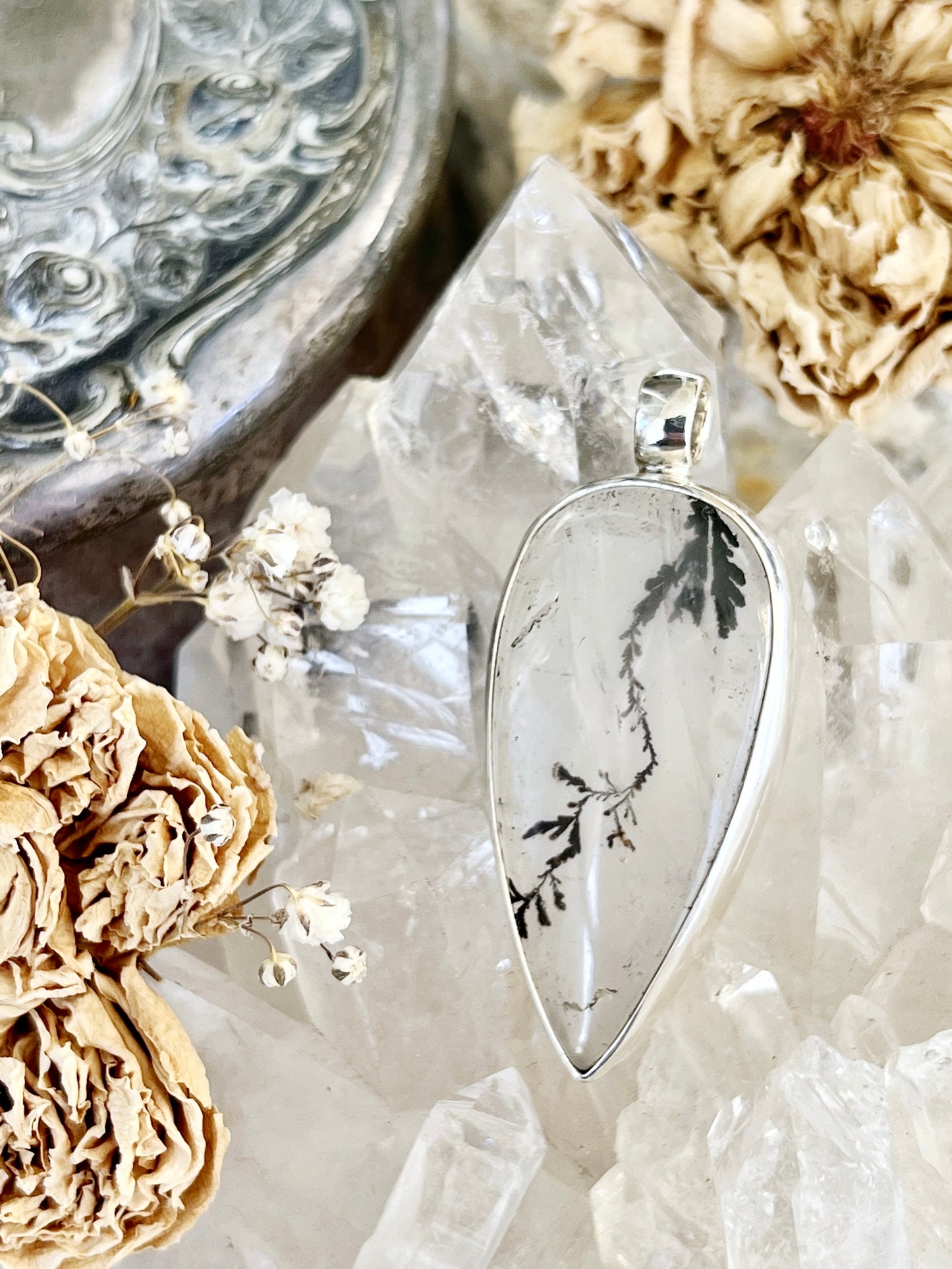 ‘Fleur’ Dendritic Girasol Quartz Teardrop Pendent 925 DGQ1