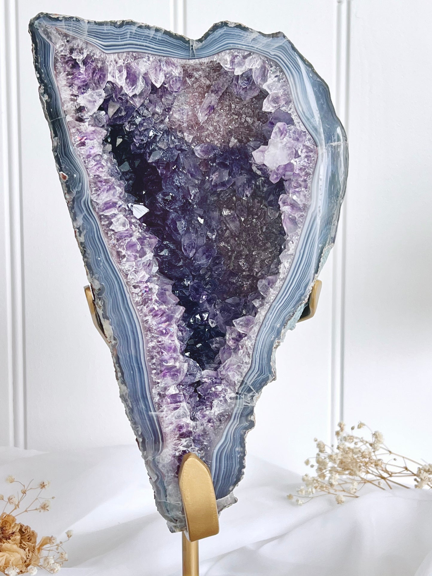 Enchanting Amethyst & Blue Banded Agate Fae Cave On Stand AME