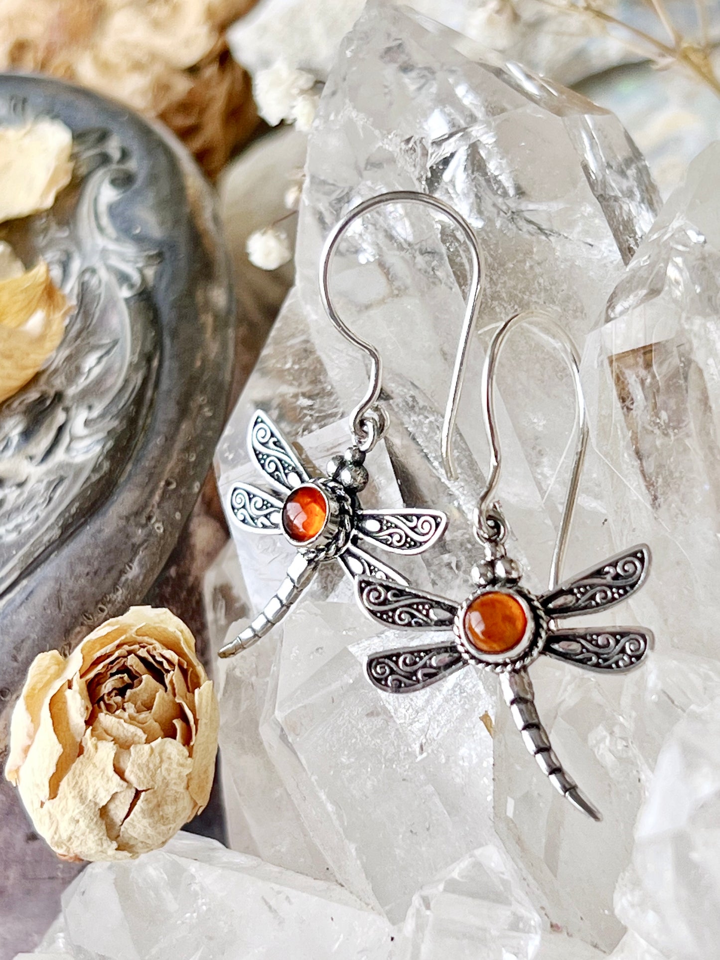 Baltic Amber Dragonfly Earrings AD1