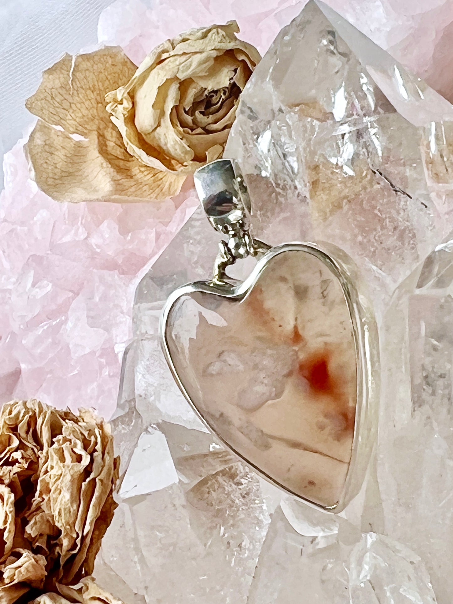 Flower Agate Heart SS 925 Pendent FAP3