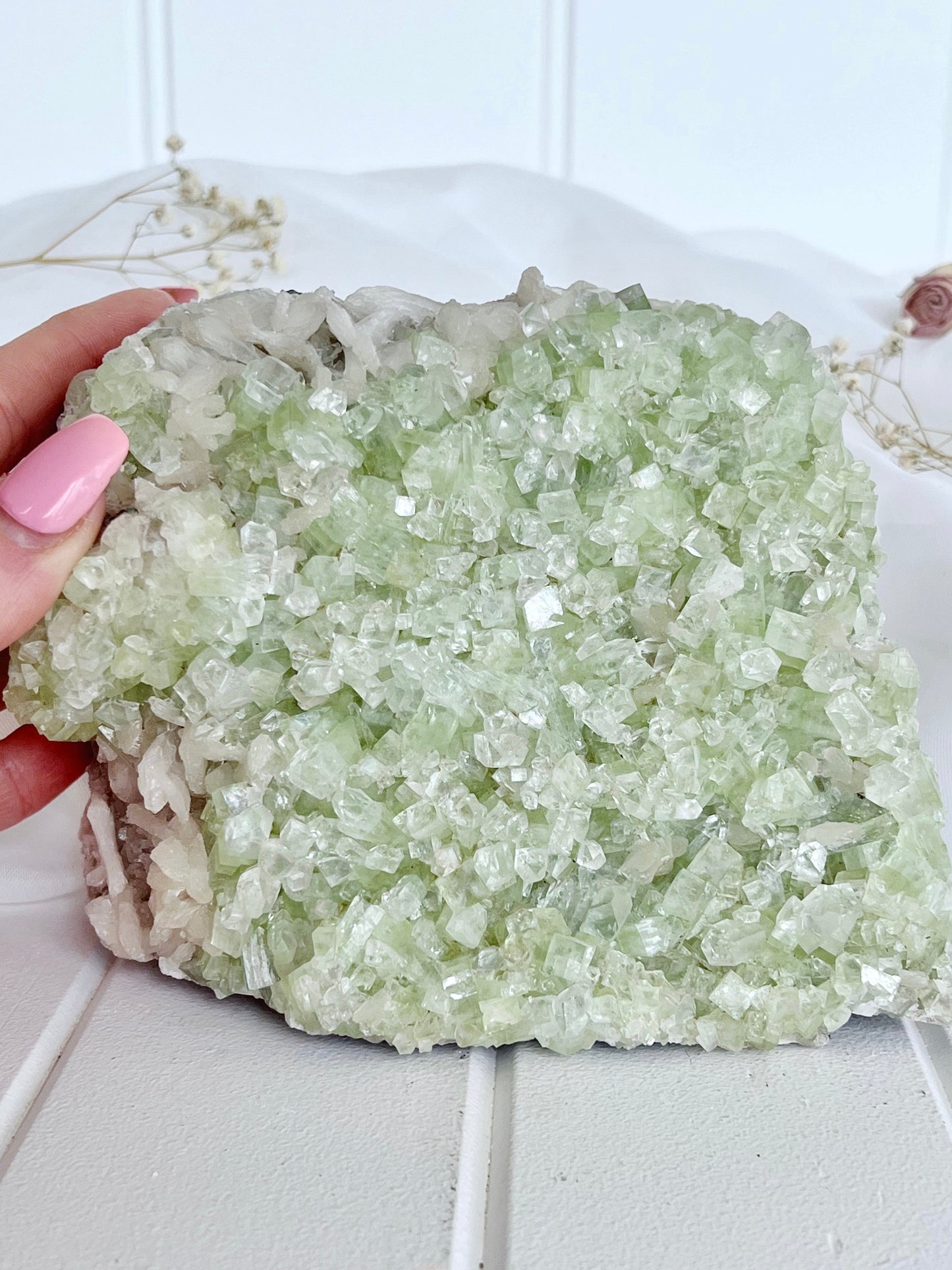 ‘Whispers Of Light’ 1.7kg Green Diamond Apophyllite & Stilbite Cluster 4168