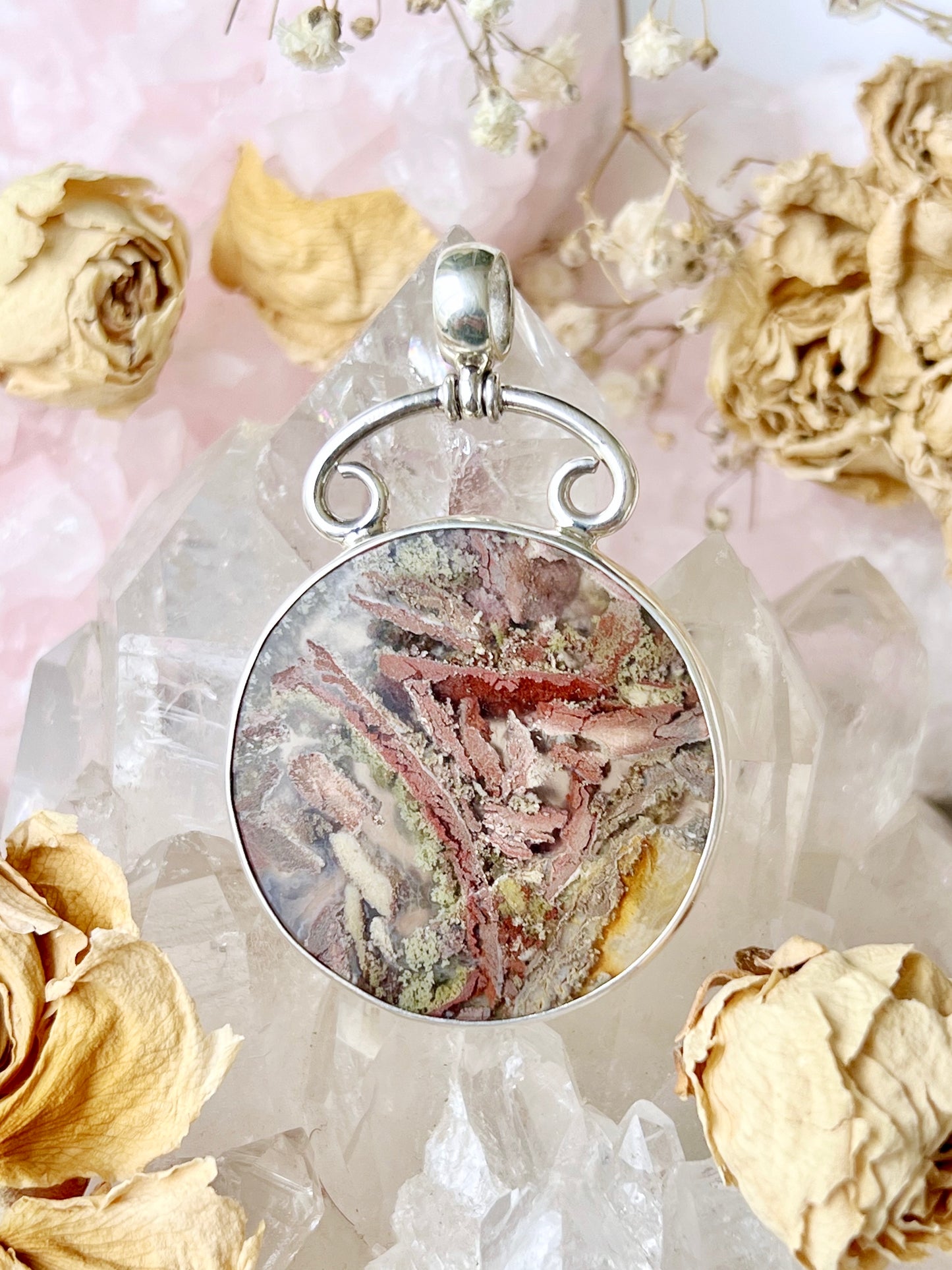 Pink & Green Moss Agate Sterling Silver Pendent MAP2