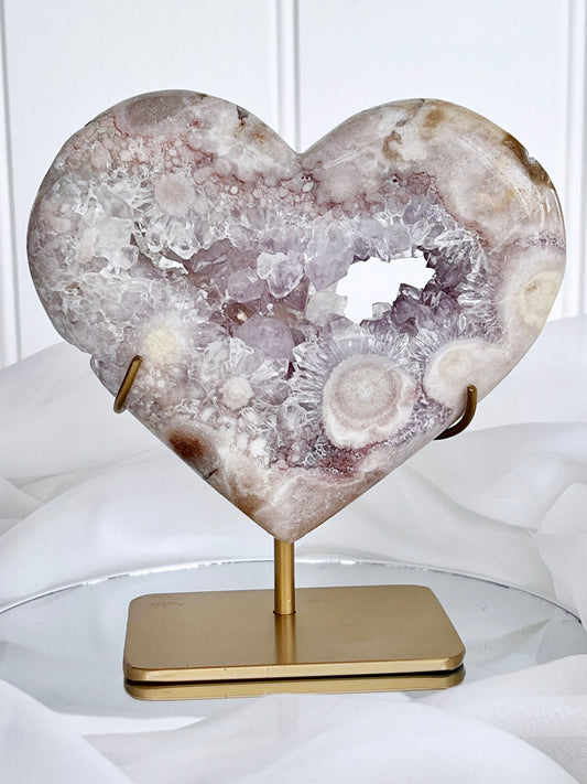 Pink & Purple Amethyst Heart On Stand PAH2