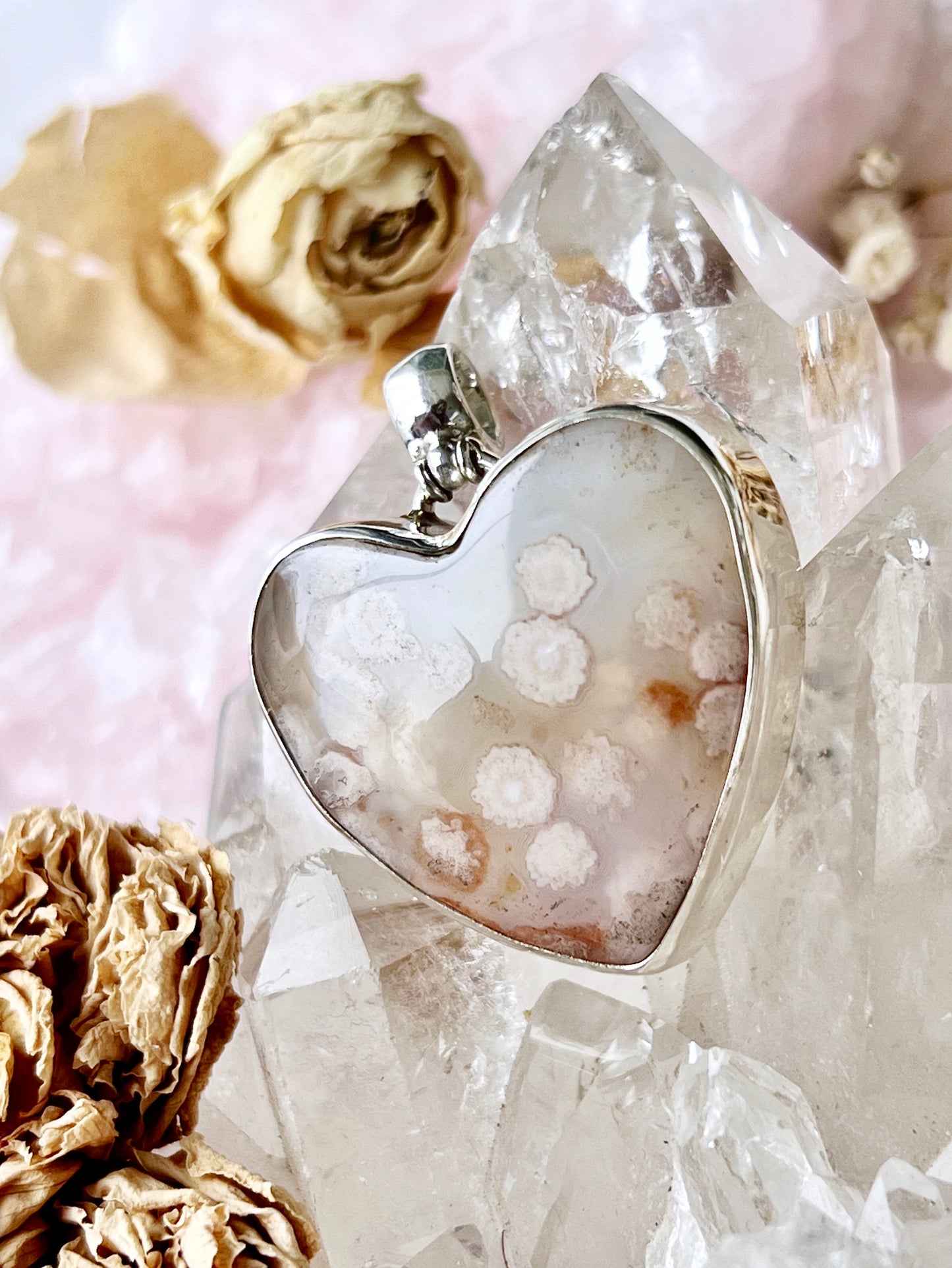 Flower Agate Heart SS 925 Pendent FAP1