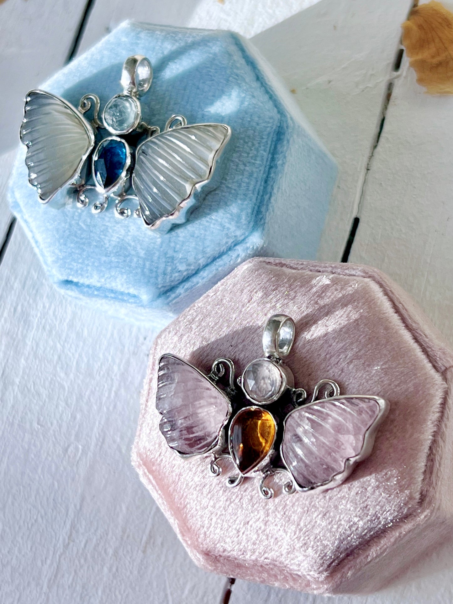 ‘Luna’s Whisper’ Moonstone, Ocean Kyanite & Aquamarine Butterfly Talisman Pendent BM2