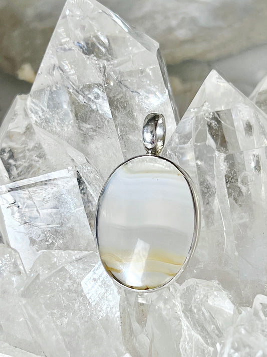 Oval Holographic Iris Agate Sterling Silver Pendent 1832