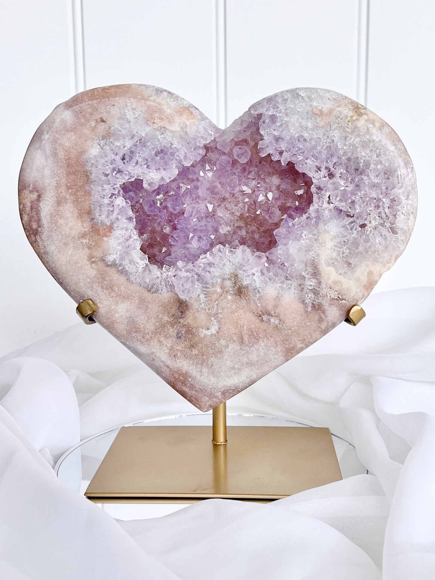 Pink & Lilac Amethyst Heart On Stand PAH1