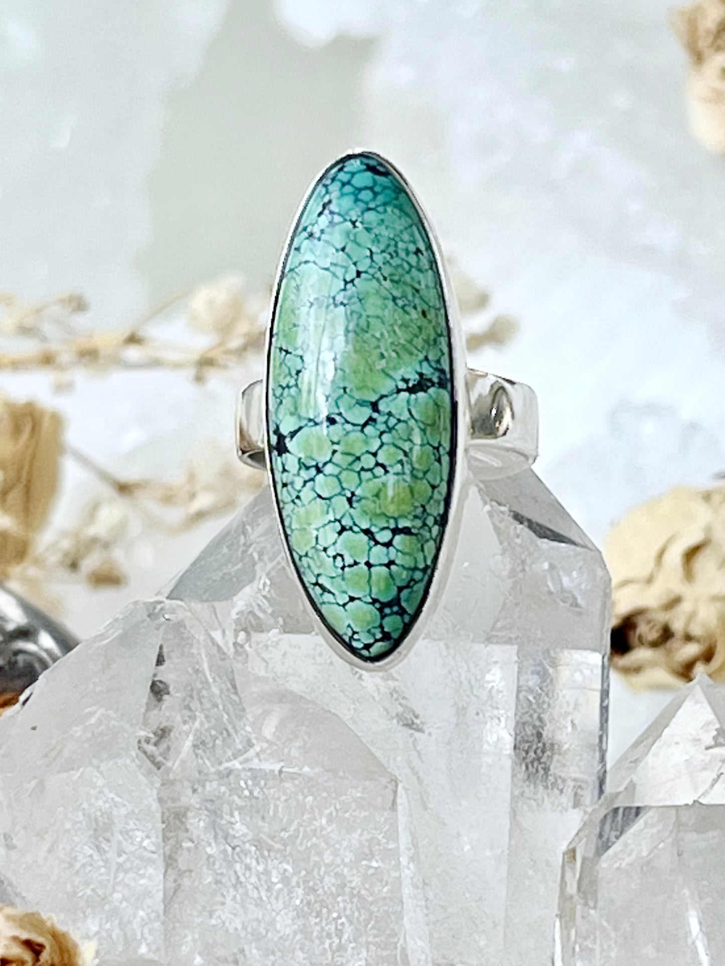 Two Tone Turquoise Marquise SS Ring TR1