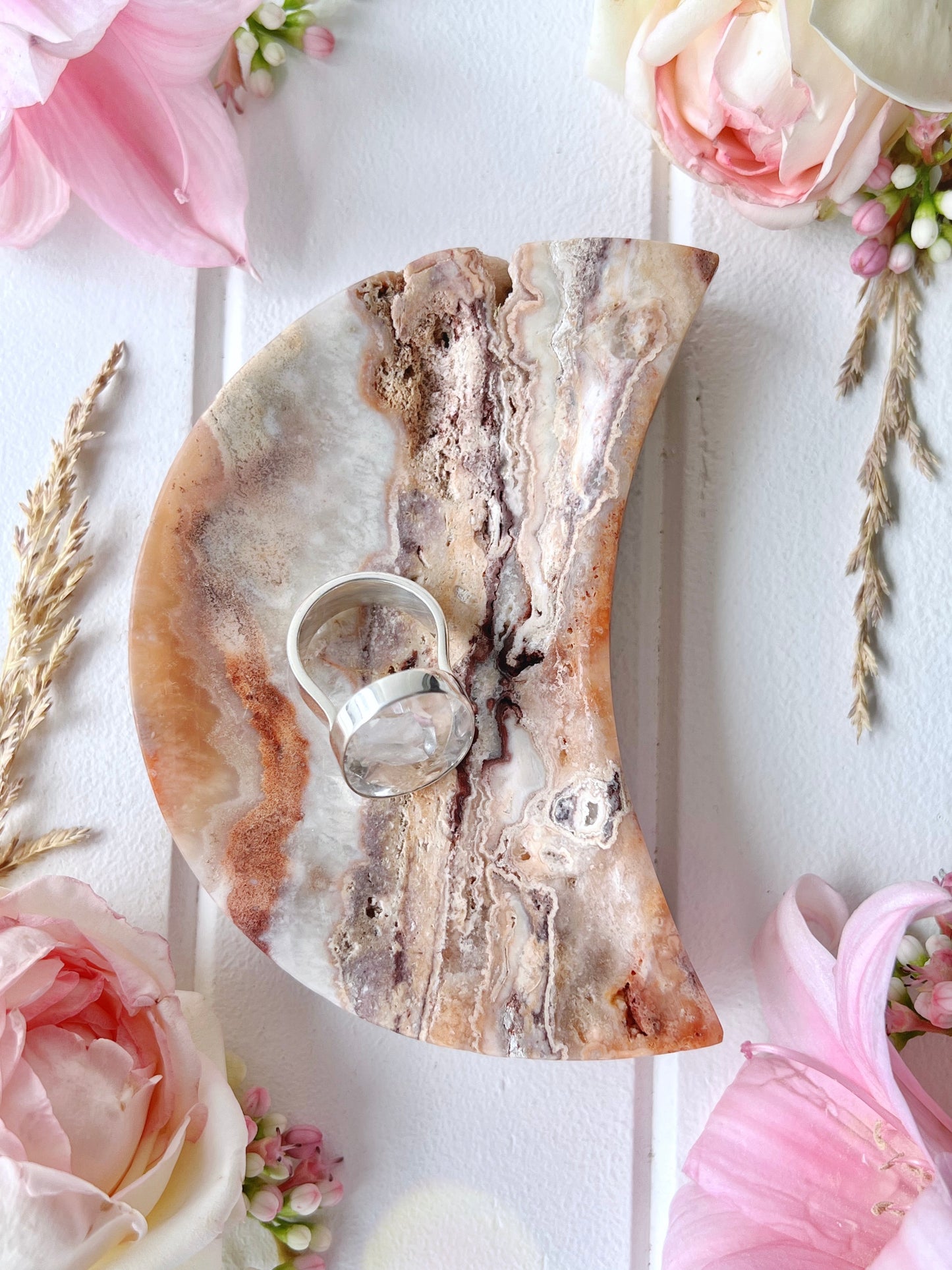 Pink Crazy Lace Druzy Agate Moon Dish