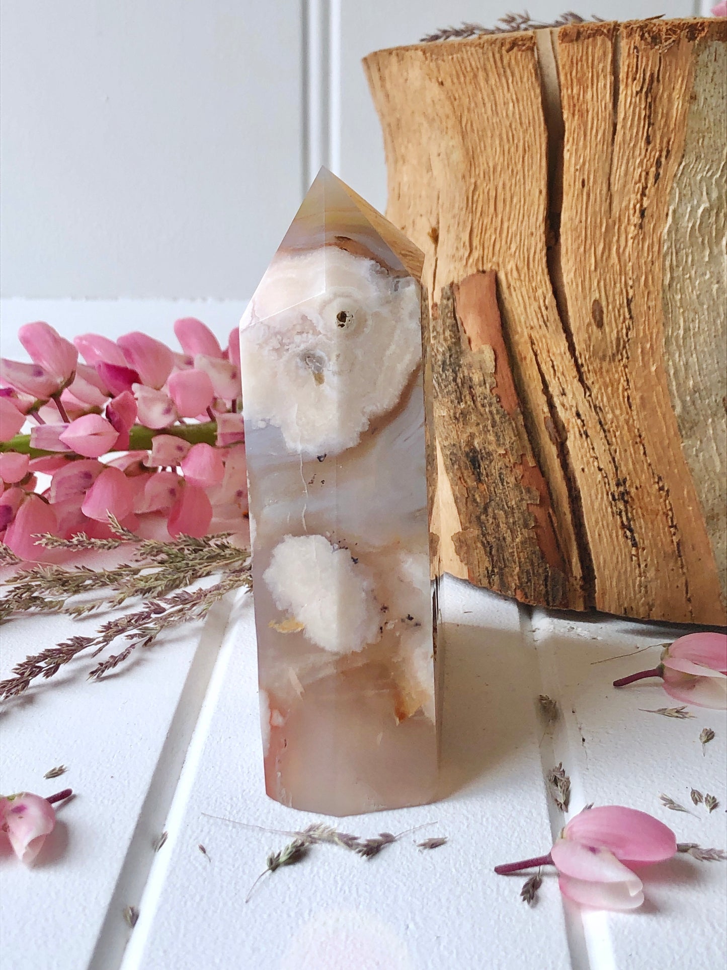 Flower Agate Tower with Druzy