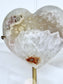 Brazilian Agate Heart With Sugar Druzy & Calcite On Stand 4379