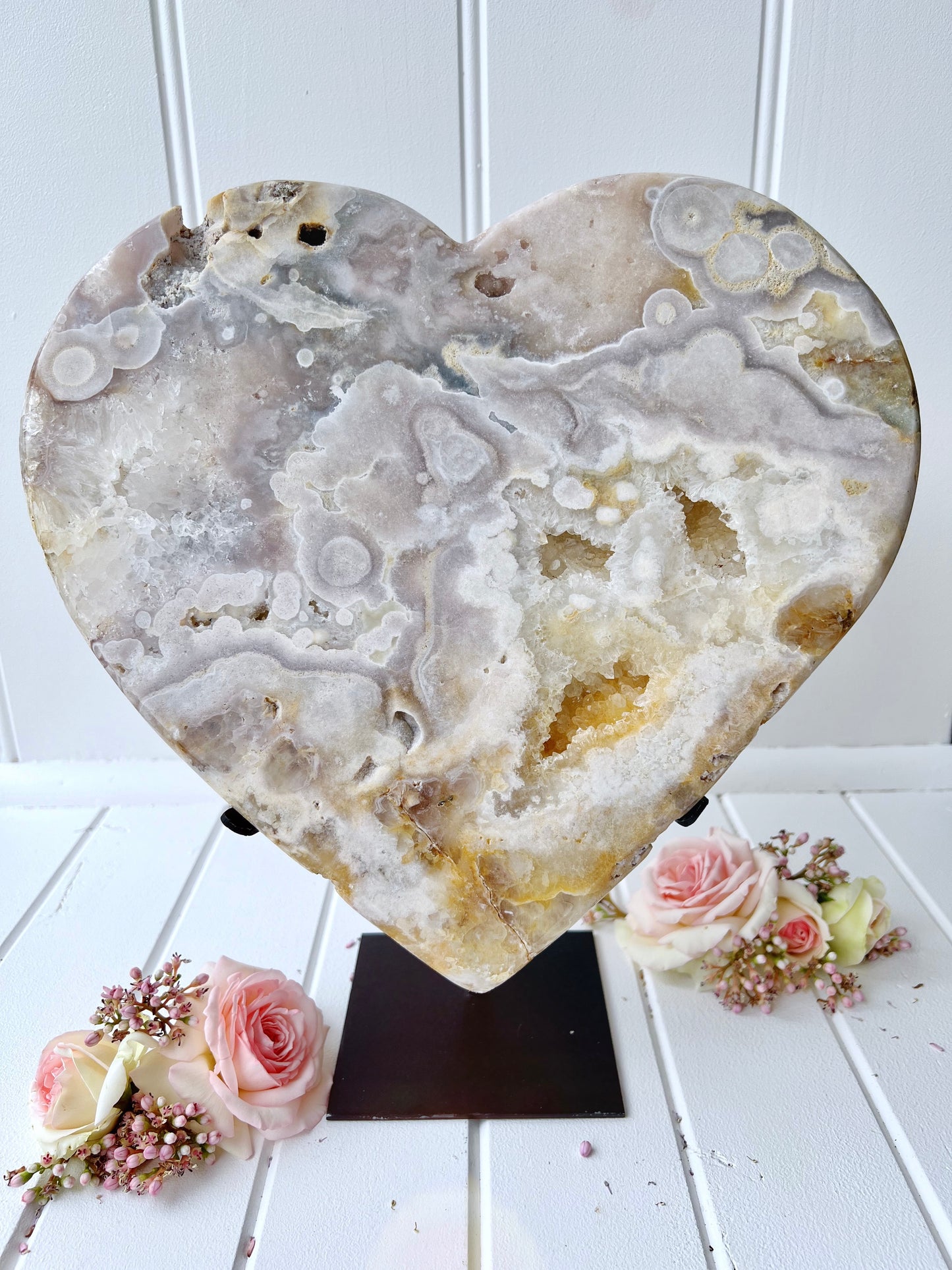 3kg Brazilian Orbical Pink, Lilac Amethyst Druzy Heart with Stand
