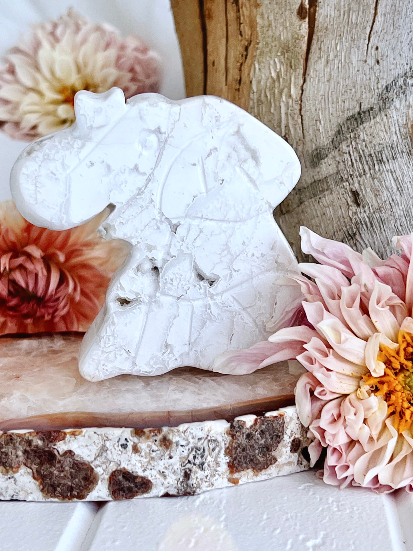 Snow Agate Druzy Elephant Carving 2294