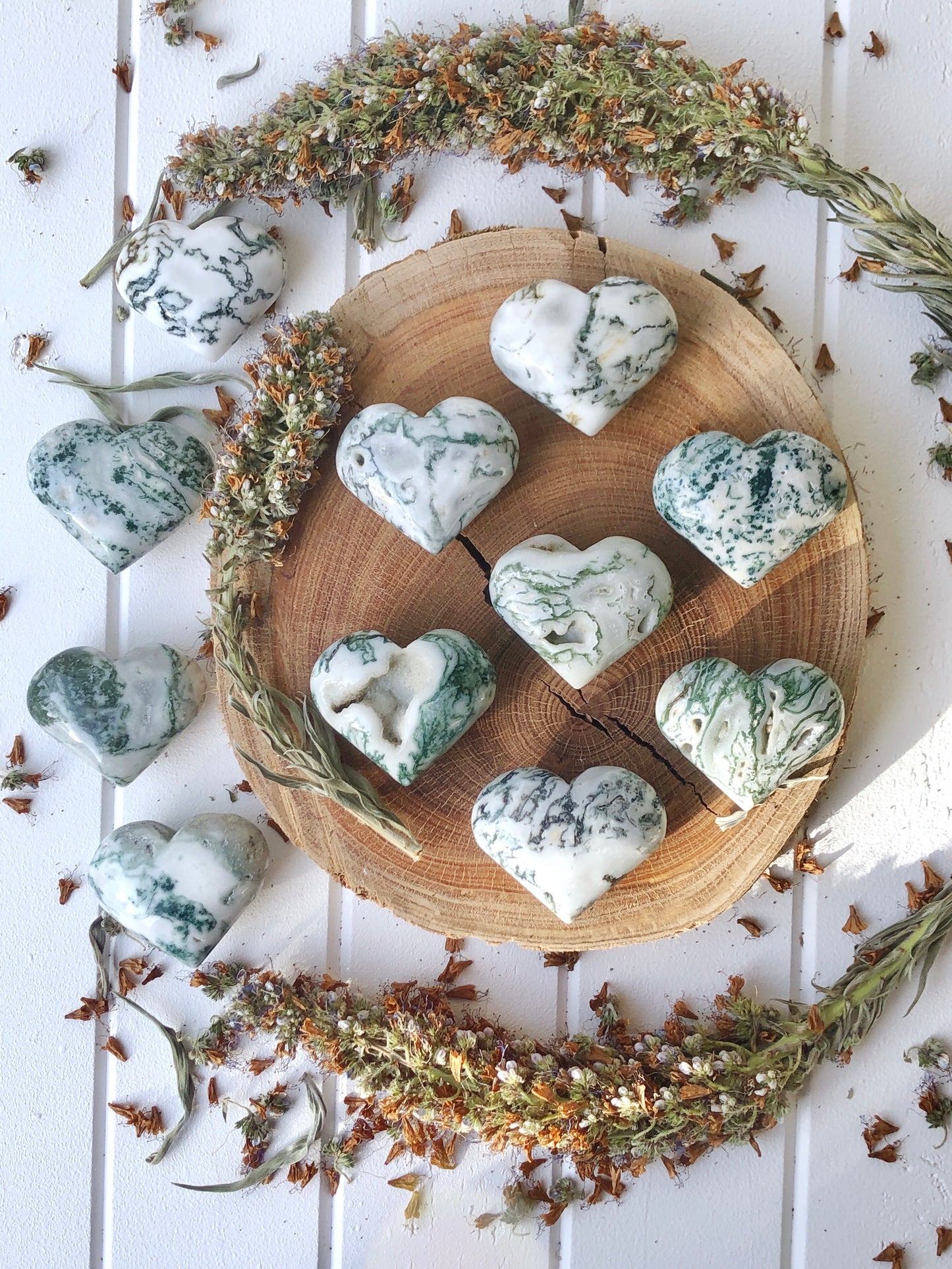 Tree Agate Puffy Hearts