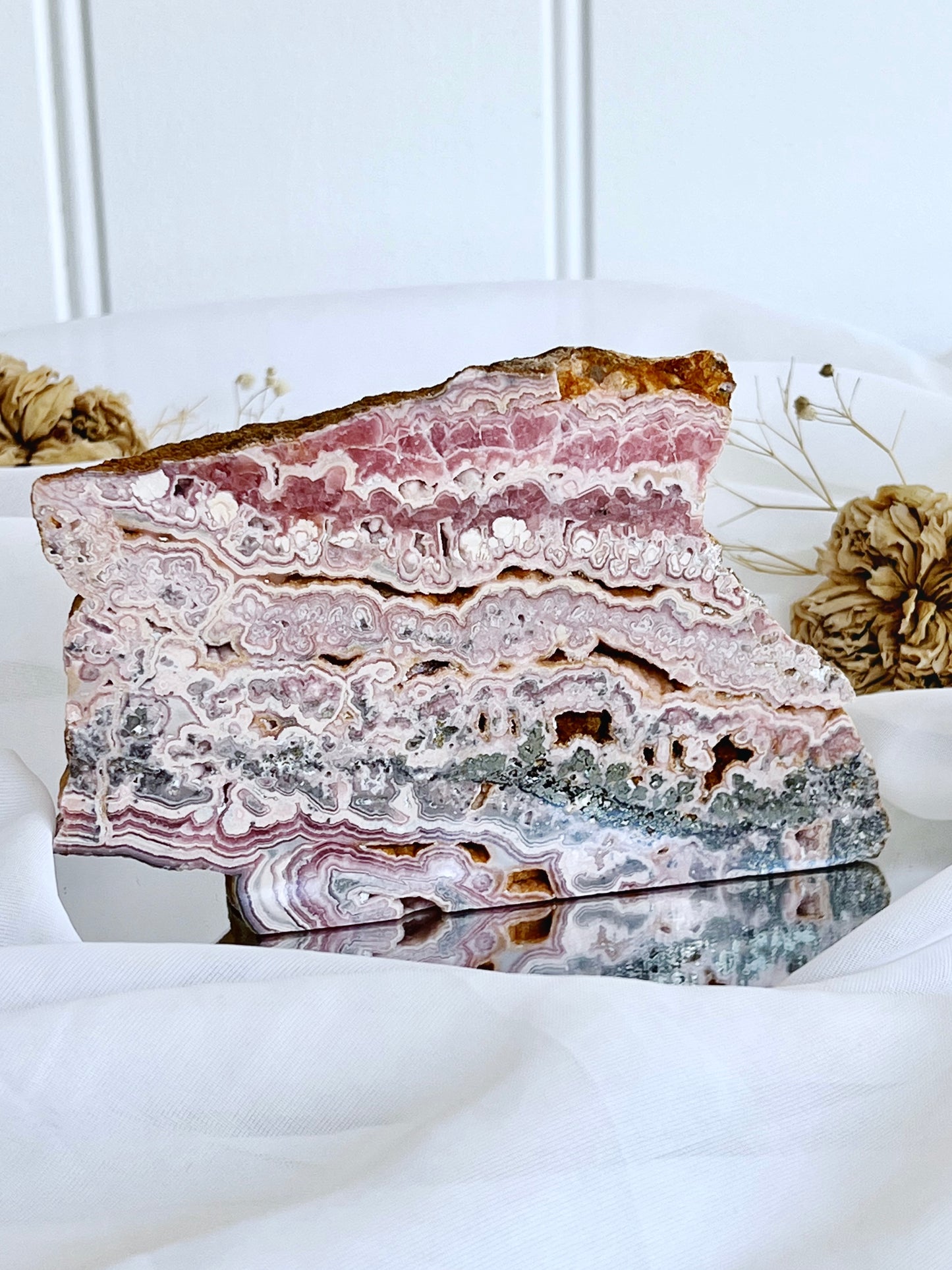 Rhodochrosite & Pyrite Standing Freeform Slab 4829