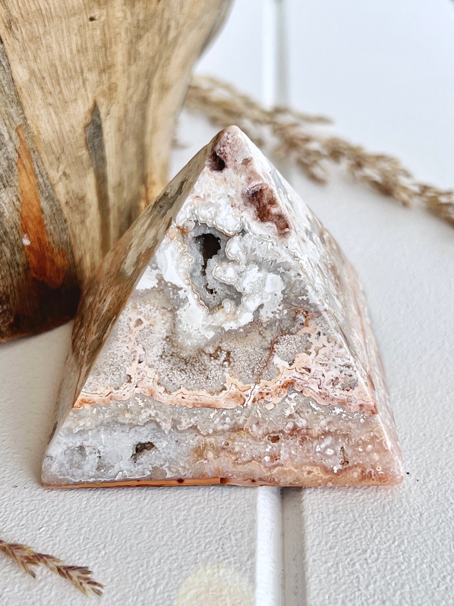 Pink Lace Agate Pyramid with Druzy
