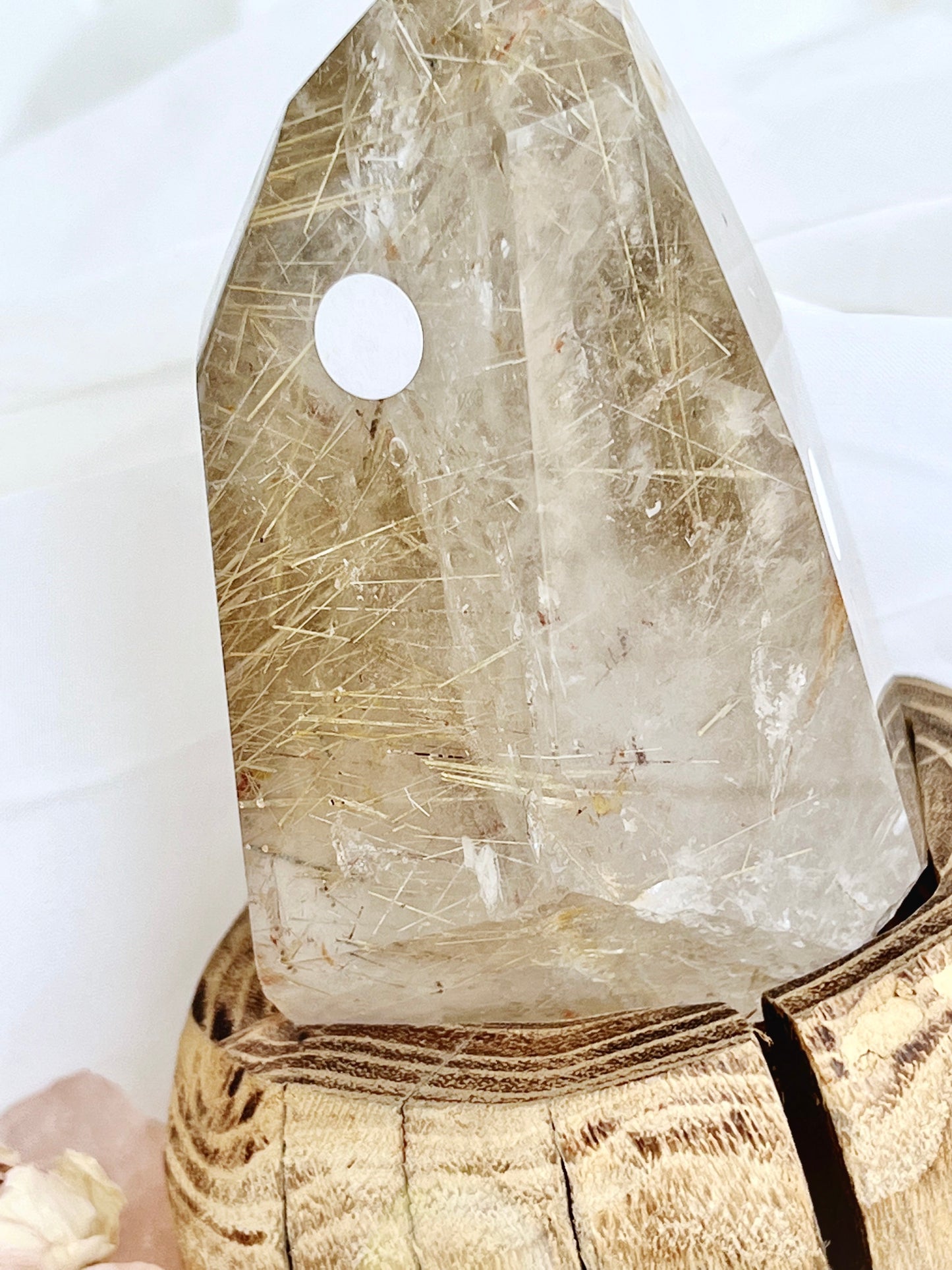 Rutile Quartz Point with Moving Enhydro Bubble & Stand 219