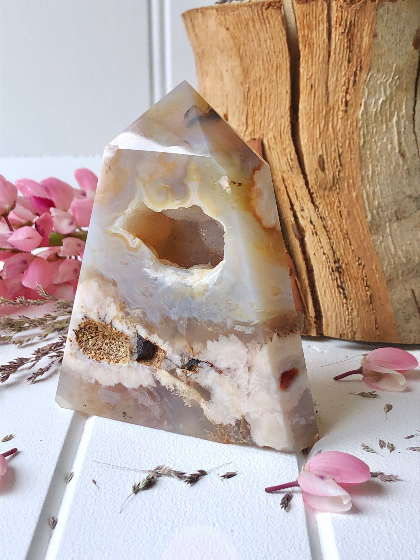 Flower Agate Tower with Druzy