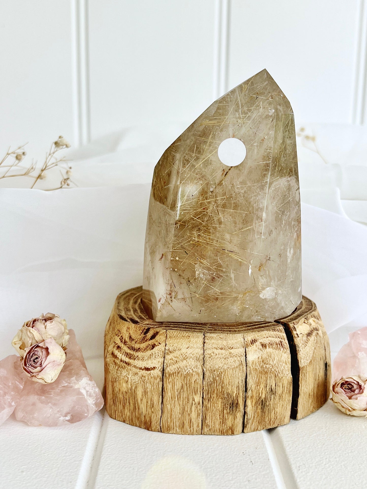 Rutile Quartz Point with Moving Enhydro Bubble & Stand 219