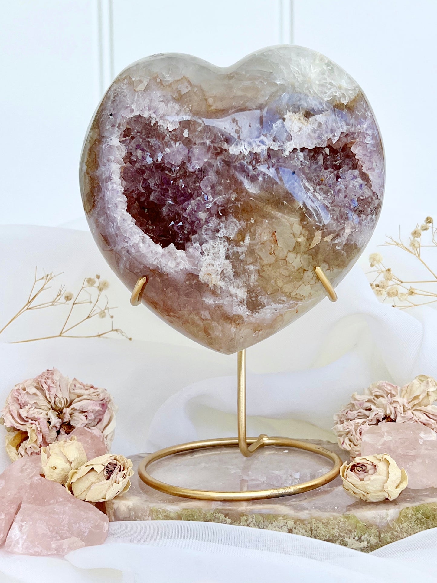 Amethyst & Agate Heart on Stand with Dendritic 4631
