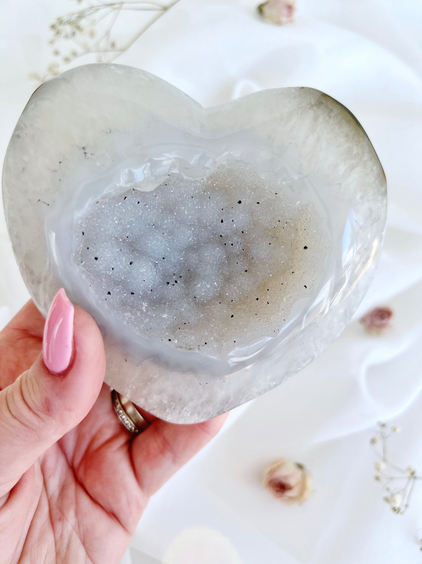 Blue Grey Agate Geode Puffy Heart 4171