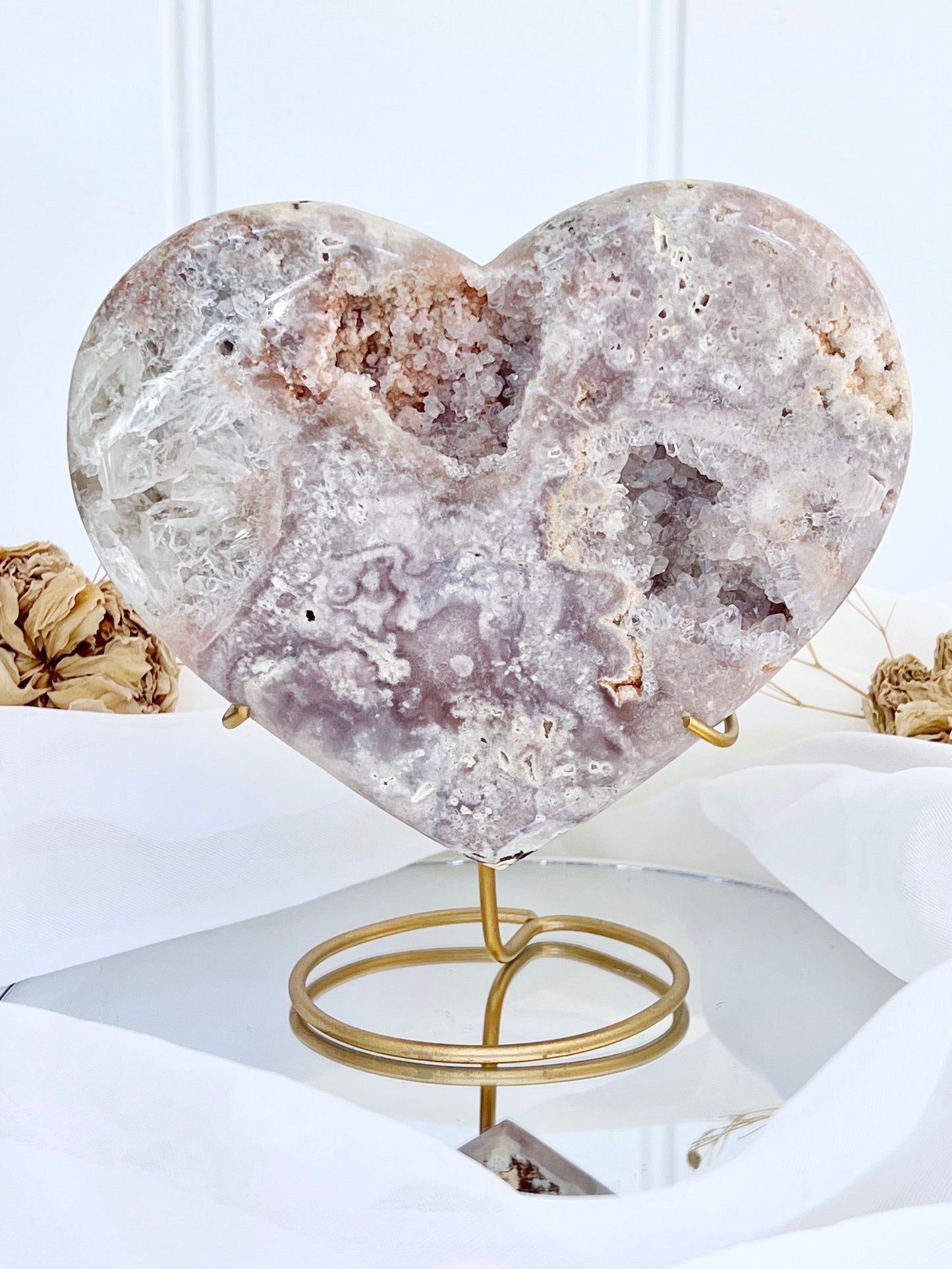 Sweetest Pink & Lilac Amethyst Druzy Heart On Stand 4813