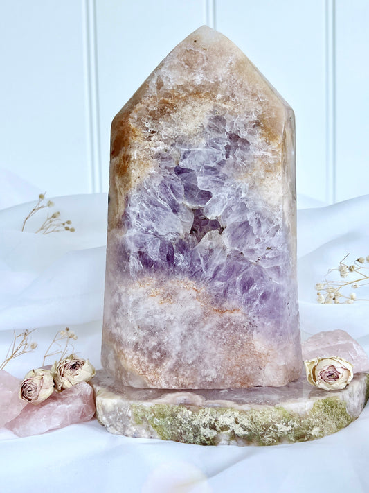 Brazilian Pink Amethyst Tower with Purple Druzy 4461